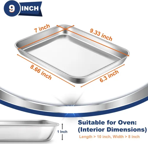 Miniatura 2 de P&P CHEF Bandeja para hornear galletas de 9 pulgadas, bandeja de acero inoxidable para cocina, utensilios para horno para múltiples usos, aspecto