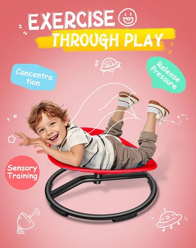 Miniatura 4 de FERUERW Silla Giratoria para Niños Autistas, Silla Sensorial Giratoria, Capacidad de Peso 100KG, Juguete Sensorial para Niños con TDAH/Autismo, Rojo