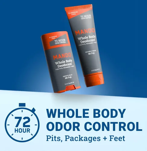 Miniatura 3 de Mando Desodorante para todo el cuerpo, tubo de crema invisible y barra sólida, control de olores de 72 horas, sin aluminio, sin bicarbonato