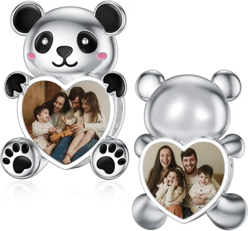 LONAGO Abalorio de fotos personalizado para pulsera de plata de ley personalizable para regalo para mujeres y niñas, Plata esterlina, Circonita