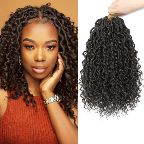 Miniatura 42 de 6 paquetes de cabello sintético rizado de Locs Crochet de 22 pulgadas, cabello de ganchillo estilo diosa, trenzas hippie sintéticas, extensiones