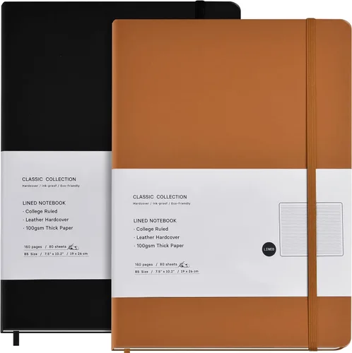 Miniatura 9 de Coopay Paquete de 2 cuadernos B5, cuadernos clásicos con rayas universitarias, de tapa dura, para oficina, hogar, escuela, negocios, escritura