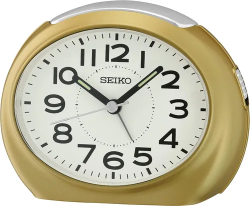 Seiko QHE193GLH Reloj despertador ovalado sin tictac para dormitorio, dorado, 3.5 x 4.5 pulgadas Dorado metálico