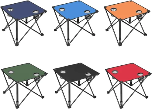 Miniatura 8 de TeqHome Mesa auxiliar plegable para campamento, mesa de campamento portátil para exteriores con 2 portavasos y bolsa de transporte, marco de acero