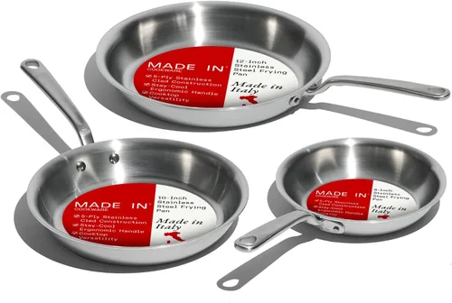 Made In Utensilios de cocina | Juego de 3 sartenes de acero inoxidable de 8, 10 y 12 pulgadas | Revestimiento de acero inoxidable de 5 capas |