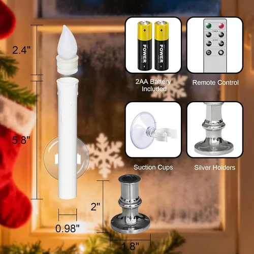 Miniatura 2 de Velas cónicas de ventana sin llama de 9 pulgadas que funcionan con pilas con control remoto de 8 teclas y temporizador, paquete de 4 velas blancas