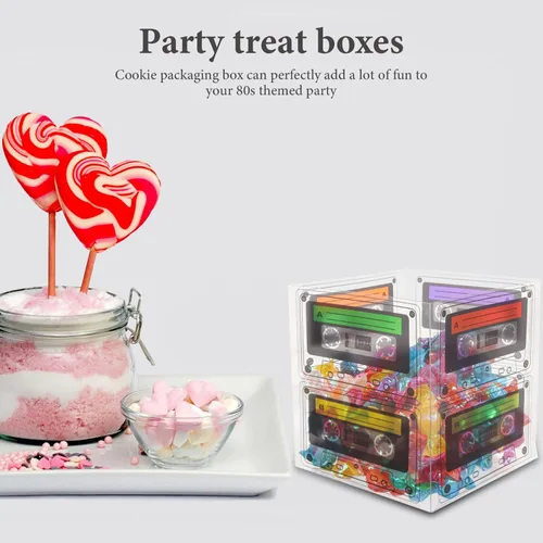 Miniatura 4 de Yardwe Paquete de 5 cajas de cinta de casete para fiesta, cajas de dulces retro de los años 80 para decoración de mesa de cumpleaños, 5.03 x 4.84 x