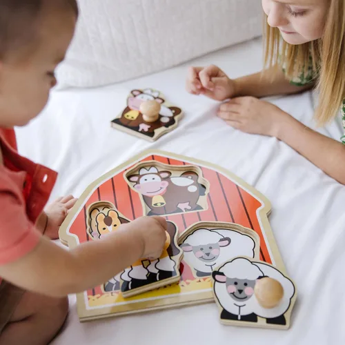 Miniatura 7 de Melissa & Doug Rompecabezas de animales de granja con pomo gigante, rompecabezas de madera con clavijas para niños pequeños, juguete educativo