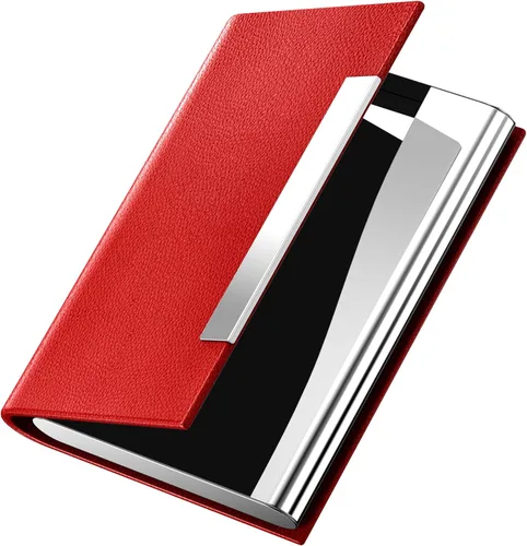 Miniatura 7 de Padike - Tarjetero para tarjetas de presentación, billetera de cuero sintético con protección RFID, V-Azul, unisex azul (V-Blue)