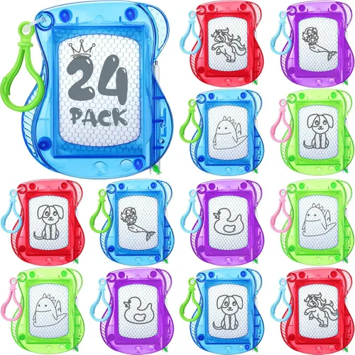 Chinco 24 Piezas Mini Tablero de Dibujo Magnético para Niños para Clip de Llavero de Mochila, Mini Tableros de Garabato Borrables, Juguetes para