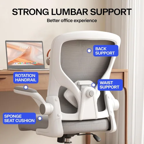 Miniatura 4 de Silla de oficina, silla de escritorio ergonómica con soporte lumbar ajustable, silla de computadora de malla, cómodo soporte lumbar para uso en casa