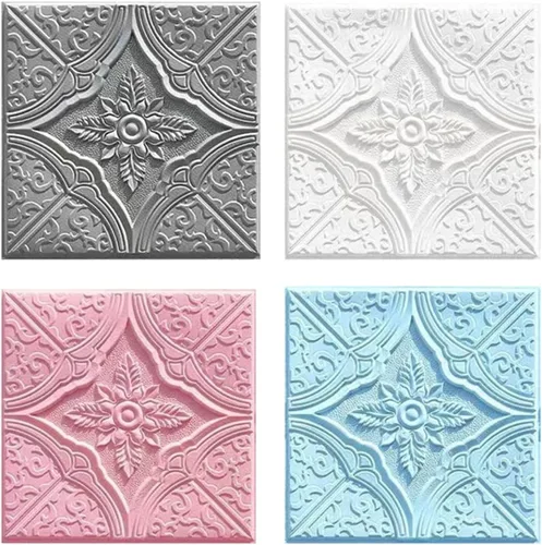 Miniatura 4 de ECYC Ltd 10 paneles de pared de espuma 3D autoadhesivos de 13.78 x 13.78 x 0.12 pulgadas, paneles de pared de flores 3D para despegar y pegar, Gris