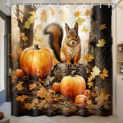 Miniatura 11 de MERCHR Cortinas de ducha de otoño para baño, diseño de girasol, calabaza, gnomo, Acción de Gracias, cortinas de bañera de tela impermeable, juego