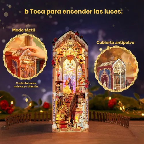 Miniatura 5 de Tonecheer - Kit de manualidades para rincón de lectura DIY para adultos, rompecabezas de madera 3D en miniatura con libro de música, casa