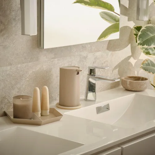 Miniatura 8 de LINE+ARC Moderno Dispensador de Jabón Fácil de Presionar (Ártico). Lindo Dispensador de Loción Líquida para Baño, Cocina y Fregadero en Mármol Azul