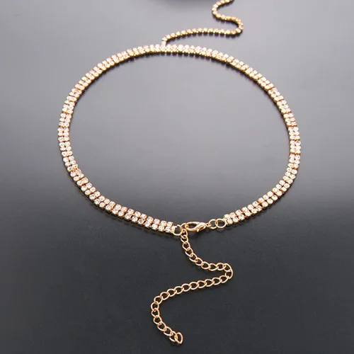 Miniatura 6 de Flosy Cadena sexy para muslo, cadena de cristal dorado multicapa para piernas de verano, cadena de cuerpo con diamantes de imitación brillantes