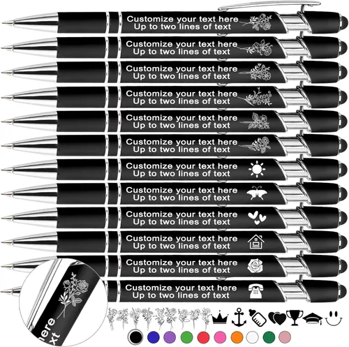 Bolígrafos personalizados personalizados con flor de nacimiento grabada a granel con nombre, texto, logotipo, bolígrafo de metal, regalo para