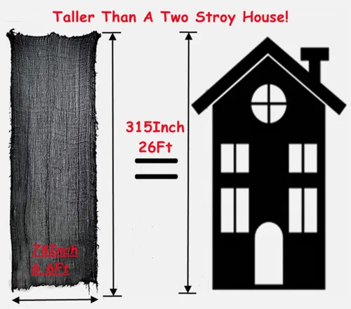 Miniatura 2 de Niurui Tela espeluznante negra de Halloween de 315 x 79 pulgadas, decoración espeluznante de Halloween para casas encantadas, suministros de fiesta