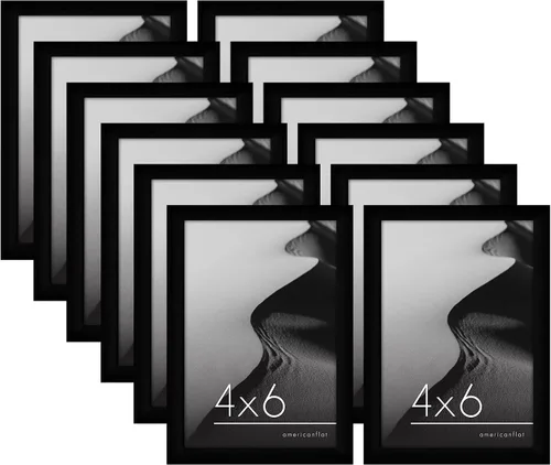 Americanflat Portarretratos de 4 x 6 pulgadas con vidrio inastillable, colección Galleria, marcos para fotos para mesa y pared, color negro