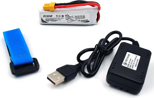 Miniatura 8 de Paquete de 4 baterías LiPo de 7.4V 600mAh 45C 2S con enchufe XT30 y cargador 2 en 1 para WLtoys XK K130 Seis canales 3D Stunt RC Helicópteros Drones