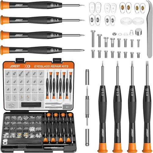 JOREST Kit de reparación de gafas, herramienta de reparación de gafas de sol/gafas que incluye tornillos pequeños, almohadillas de nariz y