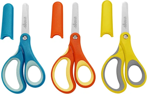 Miniatura 12 de LIVINGO Tijeras para niños zurdos y diestros de 5 pulgadas, tijeras de hoja de acero inoxidable afiladas de seguridad para niños, escuela, maestros