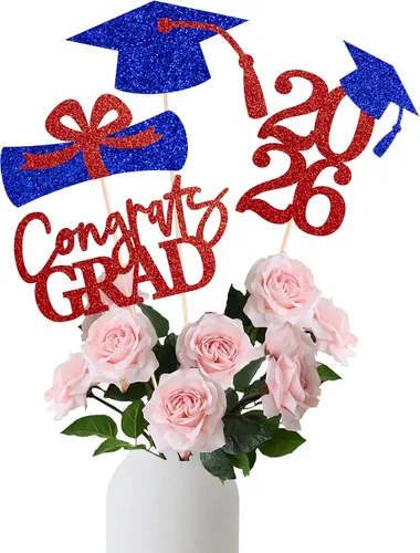 Miniatura 8 de 16 piezas de decoración de graduación para la clase de 2026, centros de mesa de felicitaciones de graduación 2026, decoración de mesa 2026, Azul