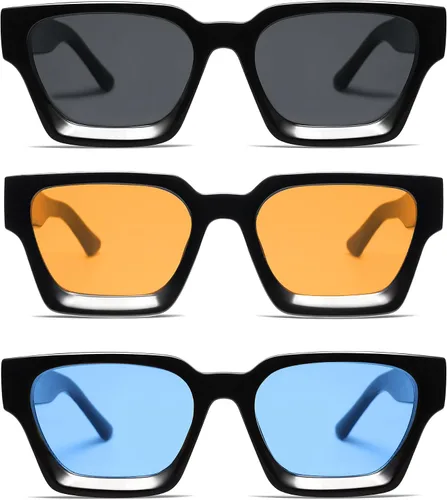 Miniatura 34 de VANLINKER Gafas de sol cuadradas gruesas para hombres y mujeres, retro, rectangulares, con protección UV400, VL9731