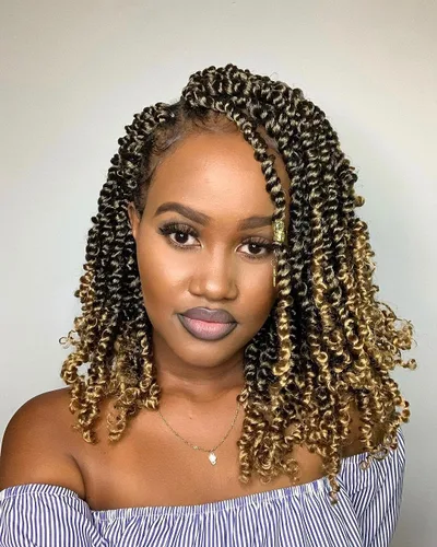 Miniatura 6 de ZRQ Paquete de 8 paquetes de cabello corto pretrenzado Bob Passion Twist con extremos rizados, 10 pulgadas, cabello negro preenrollado, 12