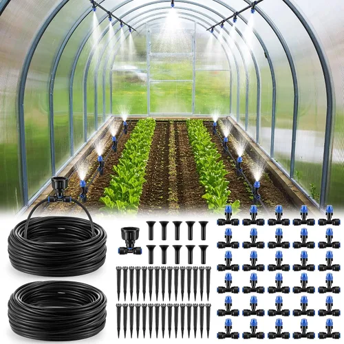 Miniatura 9 de Meonum Sistema de riego de invernadero de 65 pies, conector rápido, sistema de riego automático de niebla con tubo en blanco de 1/4 pulgadas