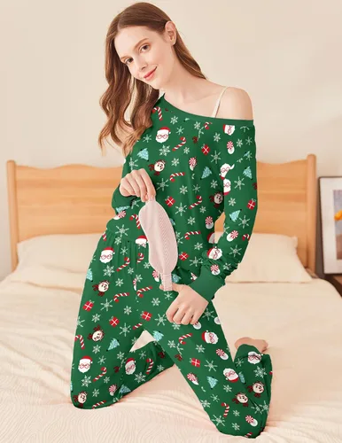 Miniatura 65 de Ekouaer Conjunto de pijama de manga larga para mujer, ropa de dormir suave con cuello redondo y bolsillos