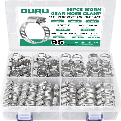 Miniatura 9 de OURU - Juego de 24 abrazaderas de manguera de acero inoxidable ajustables de 1/2"– 3/4" (13-19mm) con engranaje sinfín, abrazaderas de manguera