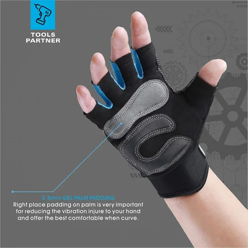Miniatura 5 de FOUR-AM Guantes de trabajo para hombre, guantes mecánicos sin dedos, antichoque, anticolisión para hombres y mujeres