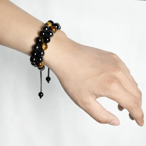 Miniatura 15 de Triple Protection Bracelet Natural Black Obsidian Tigers Eye Hematite Beads Crystal Bracelet Healing Bracelets for Men Women Bring Prosperity Luck