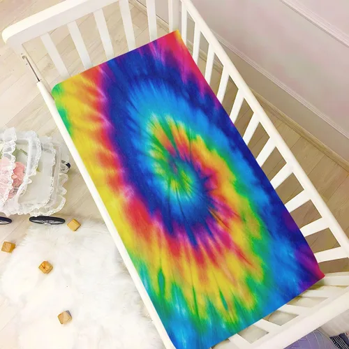 Miniatura 6 de Sábana bajera ajustable de teñido anudado para niños y niñas, transpirable y suave, para colchones estándar de corral y niños pequeños