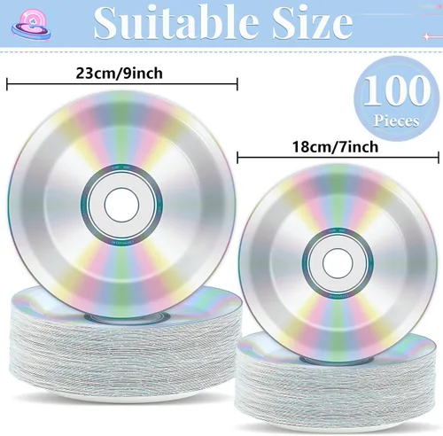 Miniatura 2 de CHUNNIN 100 platos de papel de CD de 7 y 9 pulgadas, decoraciones de fiesta temática retro de los 90, suministros de los años 90, disco