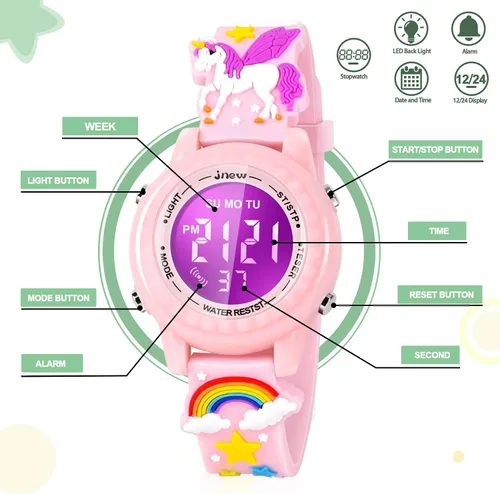 Miniatura 2 de Relojes impermeables de dibujos animados 3D para niños con alarma, los mejores regalos de juguetes para niñas de 3 a 10 años