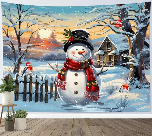 Miniatura 14 de LB Tapiz de Bosque de Nieve de Invierno, Pino Negro y Verde con Copo de Nieve Blanco Tapiz de Pared para Dormitorio, Arte de Pared de Paisaje