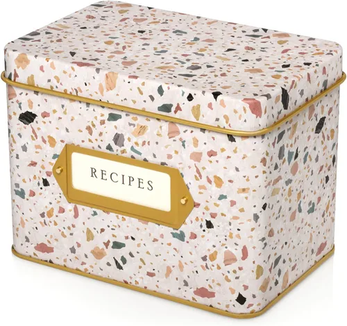 Miniatura 14 de Jot & Mark Caja de regalo para tarjetas de recetas, 50 tarjetas de 4 x 6 pulgadas, 14 divisores, caja de lata decorativa, patrón floral