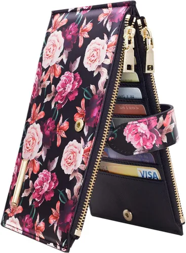 Miniatura 23 de Billetera de mujer con bloqueo RFID de gran capacidad, organizador multitarjetas, billetera plegable para mujer con bolsillo con cremallera