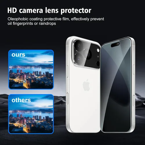 Miniatura 2 de Paquete de 2+2 protectores de pantalla de privacidad para iPhone 17 Pro Max con protector de lente de cámara, película de protección de vidrio