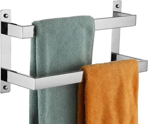 KOKOSIRI Toalleros de mano de 16 pulgadas, cromados, para baño, 2 niveles, escalera, para colgar en la pared, estantes de acero inoxidable pulido,