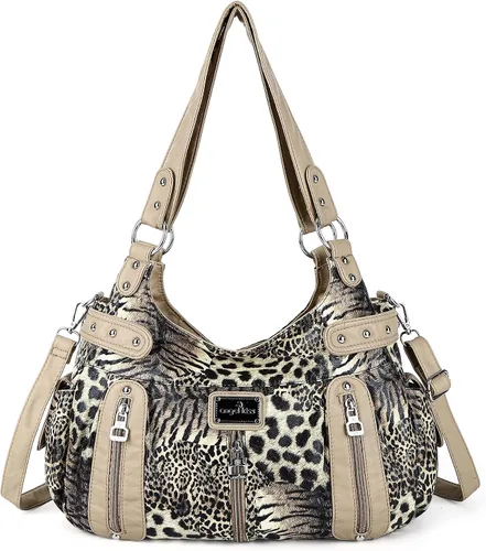 Miniatura 11 de Angelkiss Bolsos grandes y carteras para mujer de cuero sintético lavado tipo hobo, bandolera, bolso cruzado, bolso de hombro, bolso de mano