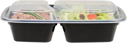 Miniatura 10 de Asporto - Cajas para llevar con compartimentos de 32 onzas, 50 recipientes para preparar comidas para microondas, 2 compartimentos, con tapas