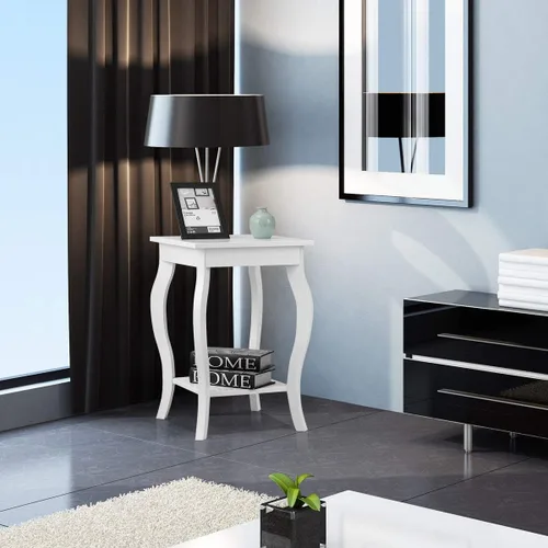 Miniatura 2 de Giantex Mesa auxiliar de 16 pulgadas con almacenamiento y estante patas curvas, muebles para el hogar para sala de estar, sofá, mesa auxiliar