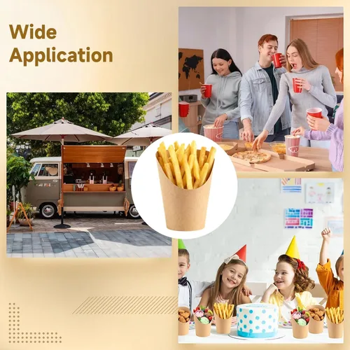 Miniatura 5 de OMISTAR 400 unidades de soporte para papas fritas francesas, vasos de papel kraft desechables, recipientes de 14 onzas para bocadillos