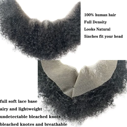 Miniatura 2 de Voloria Cabello humano rizado afro, bigote para hombres negros americanos, base de encaje de maquillaje realista, sistema de reemplazo de 12 x 3