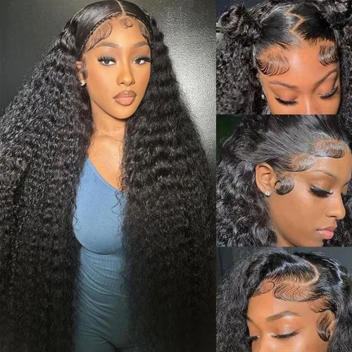 Miniatura 10 de 13x4 Deep Wave Lace Front Wigs Human Hair Pre Plucked 200 Density HD Transparent Lace Front Wigs Human Hair with Baby Hair Deep Curly Wigs Human