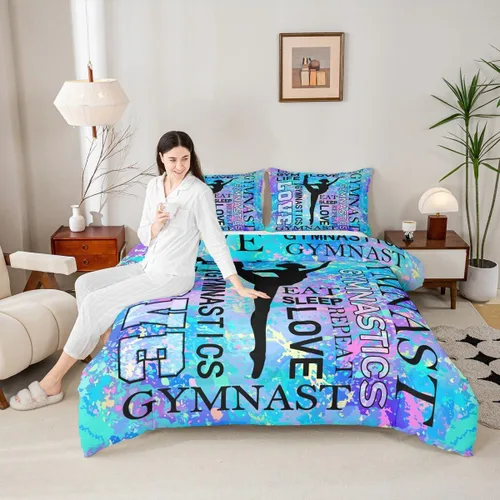 Miniatura 55 de Manfei - Juego de edredón para amantes de la gimnasia y la danza, tamaño individual, juego de ropa de cama romántica con diseño de cielo estrellado