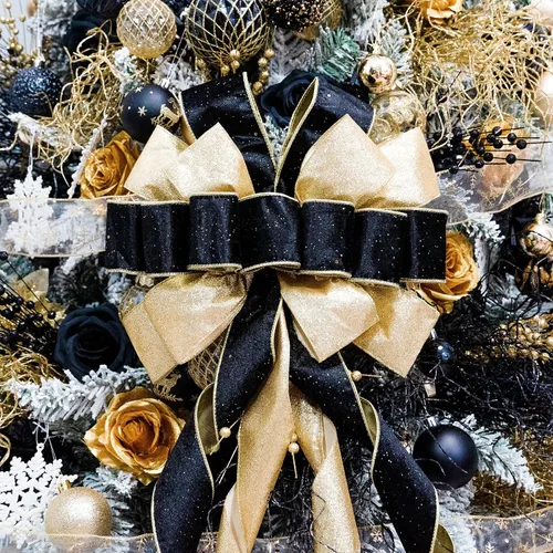 Miniatura 7 de Hismir Lazo grande de 53 x 13 pulgadas con serpentina de purpurina, lazos decorativos para árbol de Navidad, corona, puerta, festival, decoración